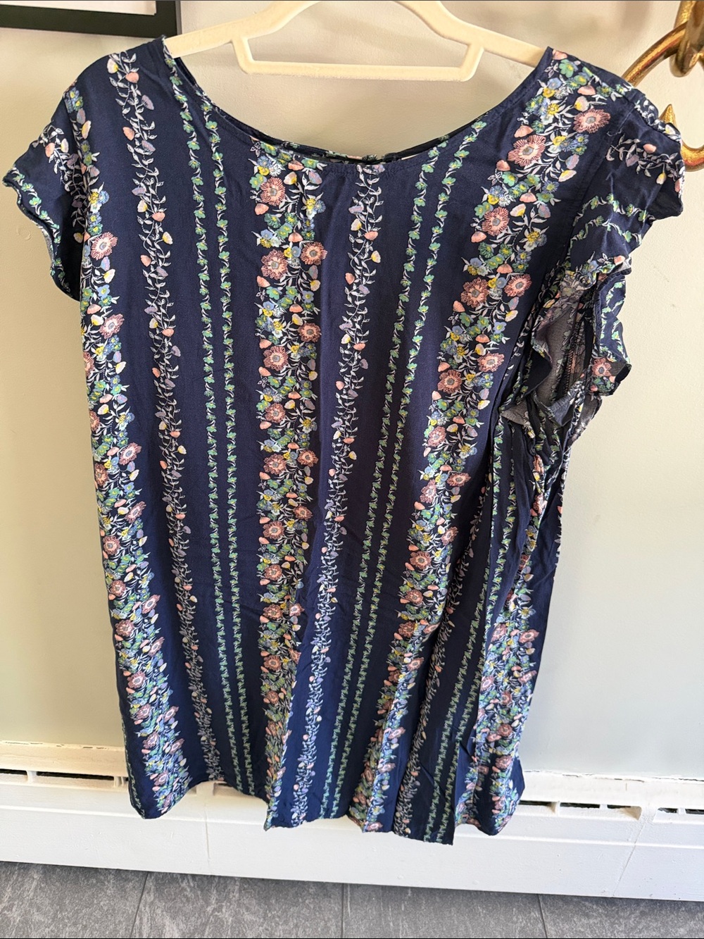 Navy Floral Stripe Women's Blouse